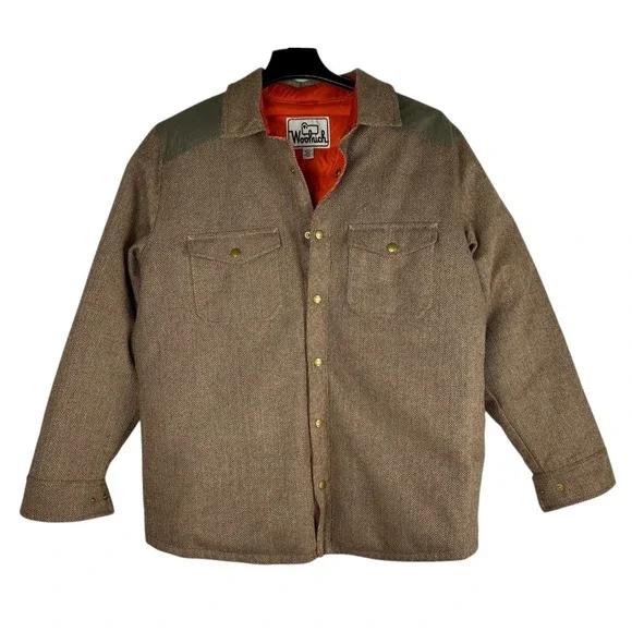 Woolrich 550 Fill Down Herringbone Wool Blend Barn Coat Jacket Mens Large Brown - Picture 14 of 15